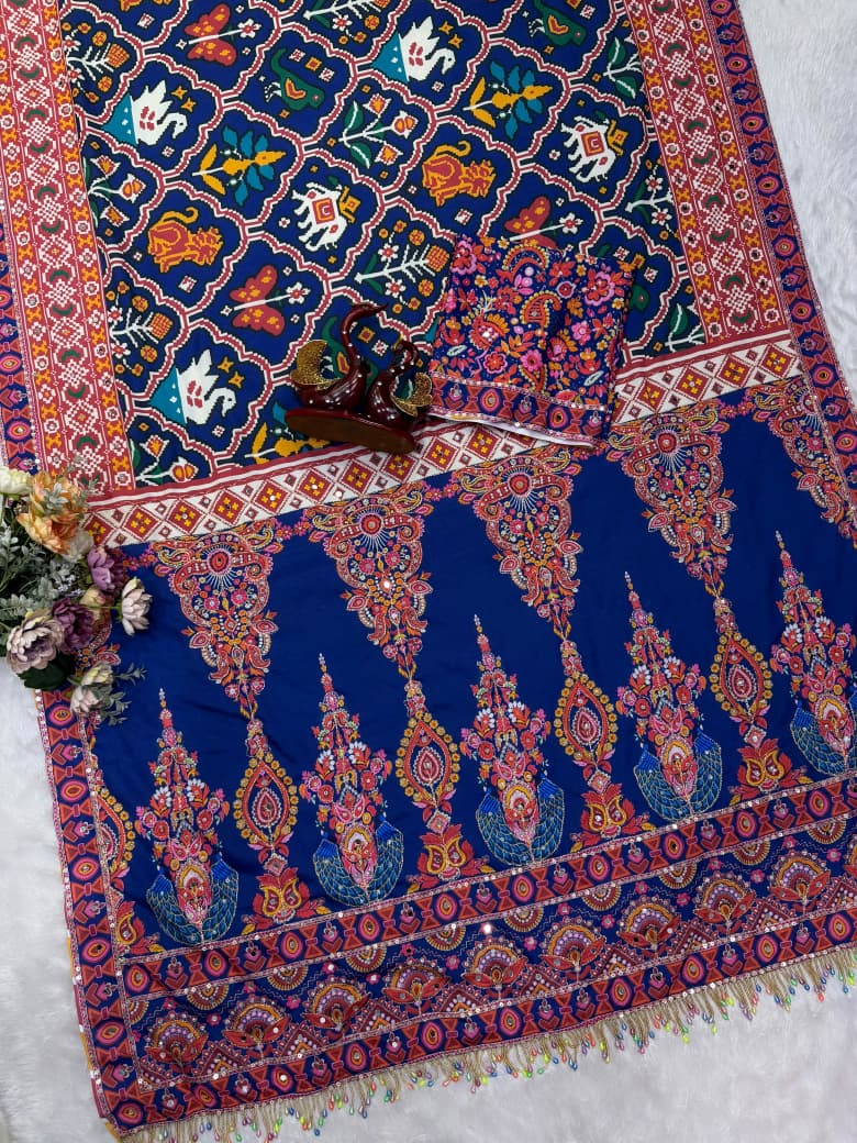 Starry Peacock Chinnon Saree